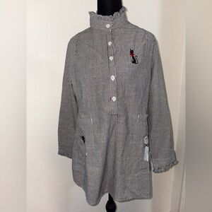 Striped Black and White Tunic with Cat Embroidery